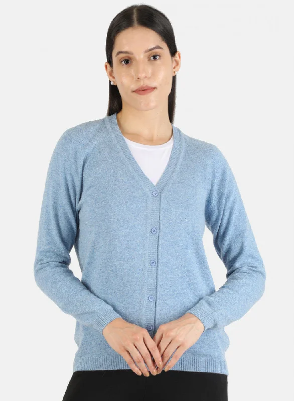 Retro SweatersWomen Blue Solid Cardigan