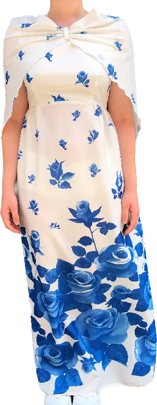 women's petite dresses70s Blue Roses Maxi Dress w/ Shell     w30