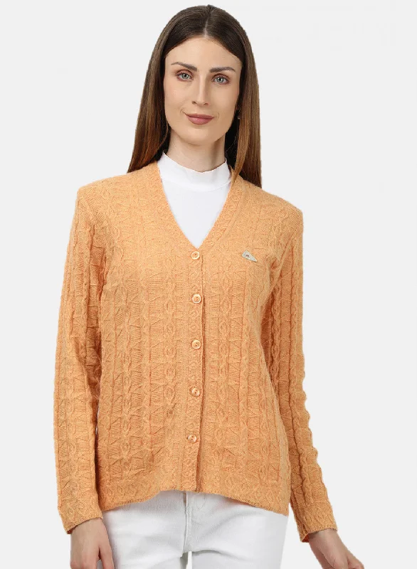 Cashmere Children's SweatersWomen Light Orange Self Design Cardigan