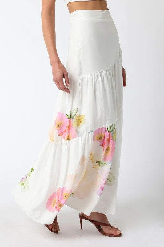 women's stylish dressesFlorence High Waist Tie Floral Print Maxi Skirt White