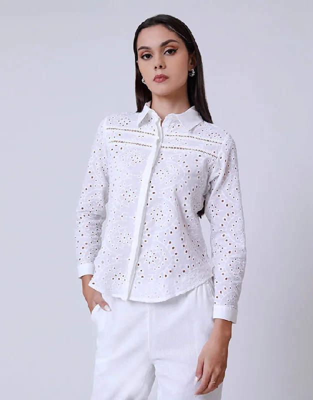 women's tops for those who want to make a fashion statementWhite Cut Lawn Shirt Blouse