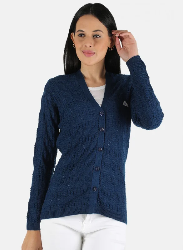 Women's SweatersWomen Blue Self Design Cardigan