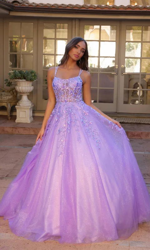 Long-Sleeve DressGlitter-Tulle Long Prom Ball Gown H1271