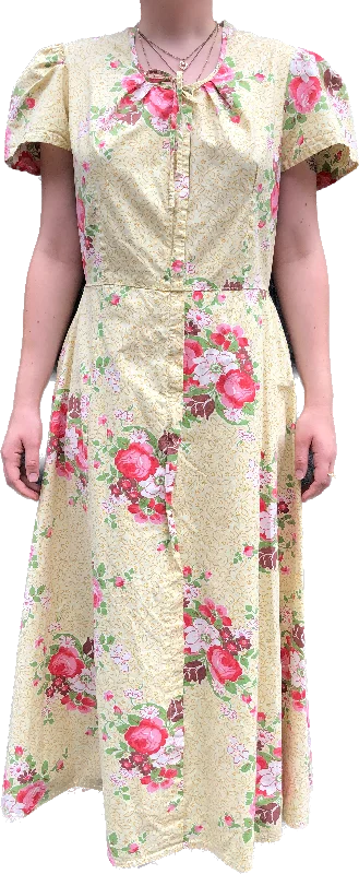 women's maternity dresses1940s Cotton Floral Puff Sleeve Maxi Dress        W32