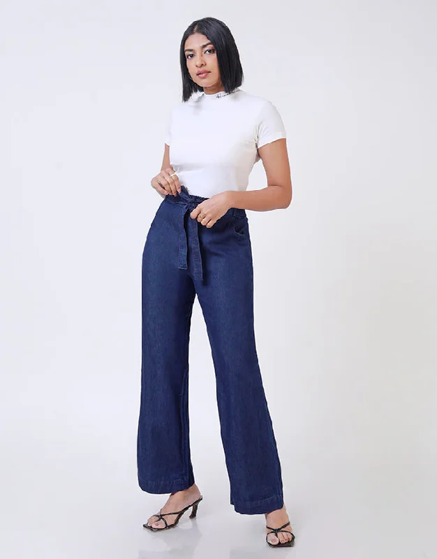 Elastic Waist Denim Pant with Tie Up