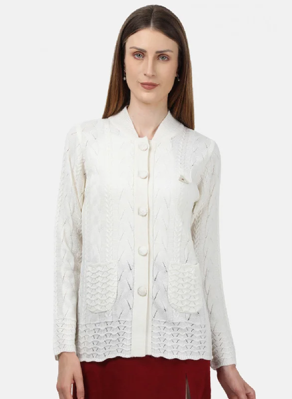 Stylish Flannel SweatersWomen White Self Design Cardigan