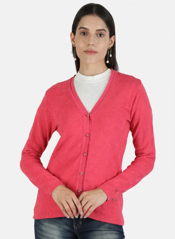 Soft Thick Cashmere SweatersWomen Pink Solid Cardigan