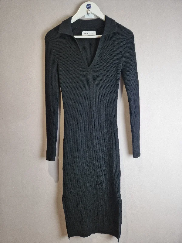 women's bow dressesSamsøe Samsøe black ribbed Luna maxi dress - small ** Read description