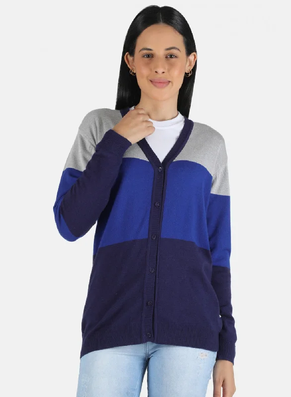 Affordable SweatersWomen Blue Self Design Cardigan