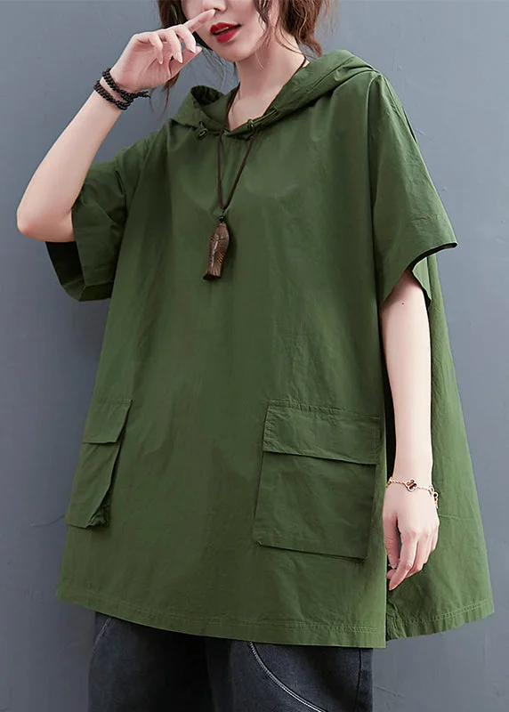 trendy women's topsFrench Green Oversized Pockets Cotton Sweatshirt Streetwear Summer