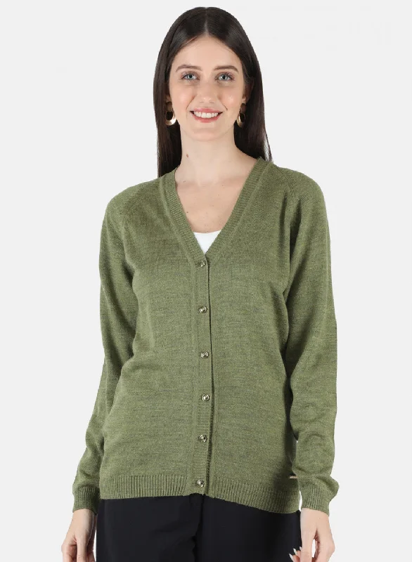 Stylish Flannel SweatersWomen Olive Solid Cardigan