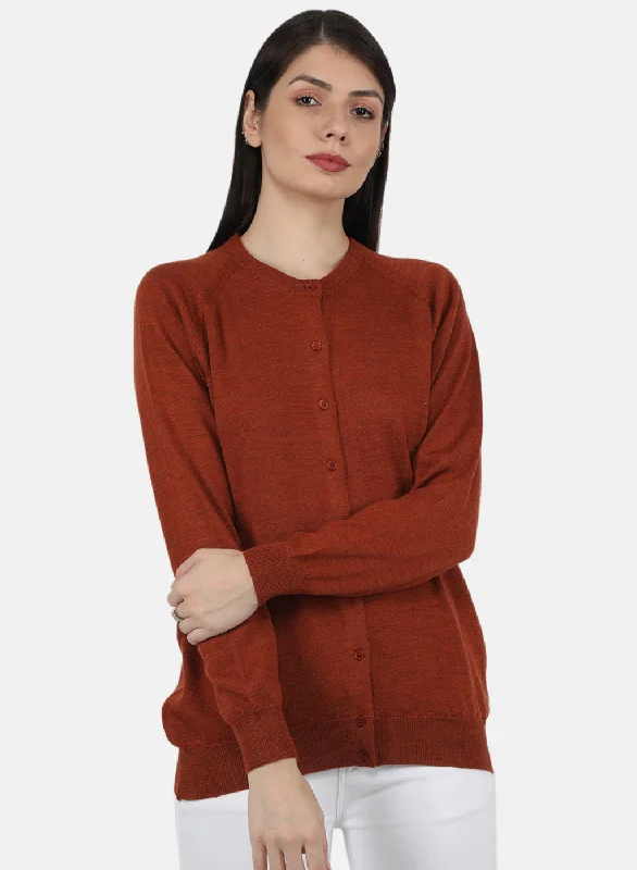 Soft Knitted SweatersWomen Orange Solid Cardigan