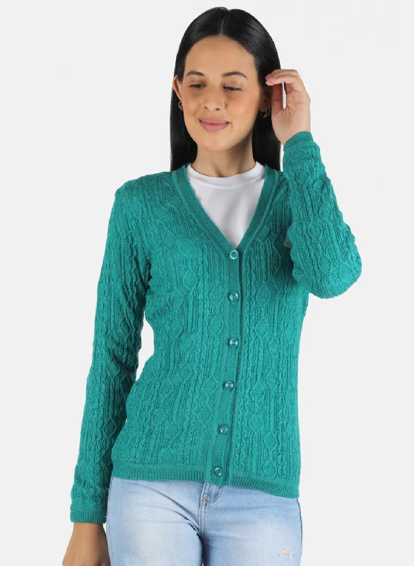 Luxurious Oversized Cardigan SweatersWomen Green Self Design Cardigan