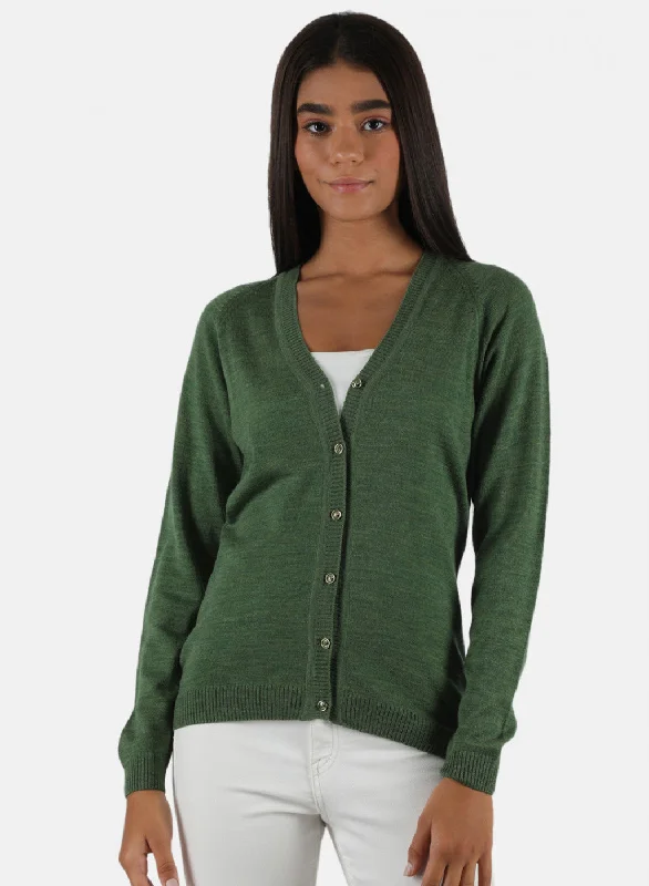 Quick-Dry Soft Knitted SweatersWomen Olive Solid Cardigan