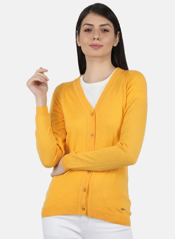 Cashmere Custom Children's SweatersWomen Yellow Solid Cardigan