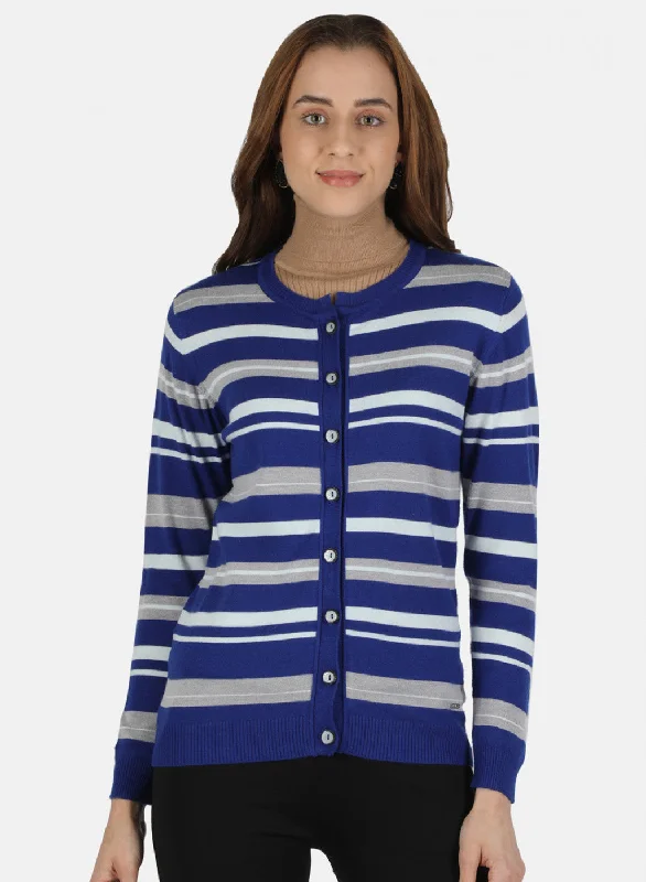 Affordable Women's SweatersWomen Blue Self Design Cardigan