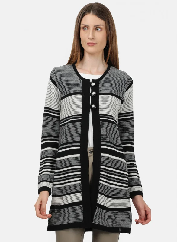 Flannel-Lined SweatersWomen Black Solid Cardigan