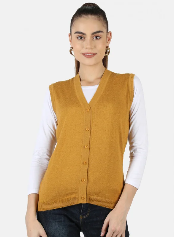 Discounted SweatersWomen Gold Solid Cardigan