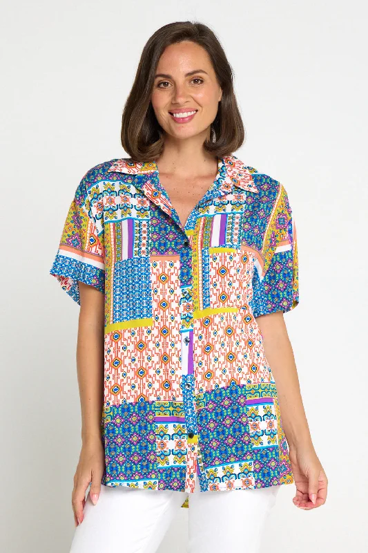 women's tops for mixing and matching with different bottomsCaloundra Shirt - Cobalt/Citrus Ceramic