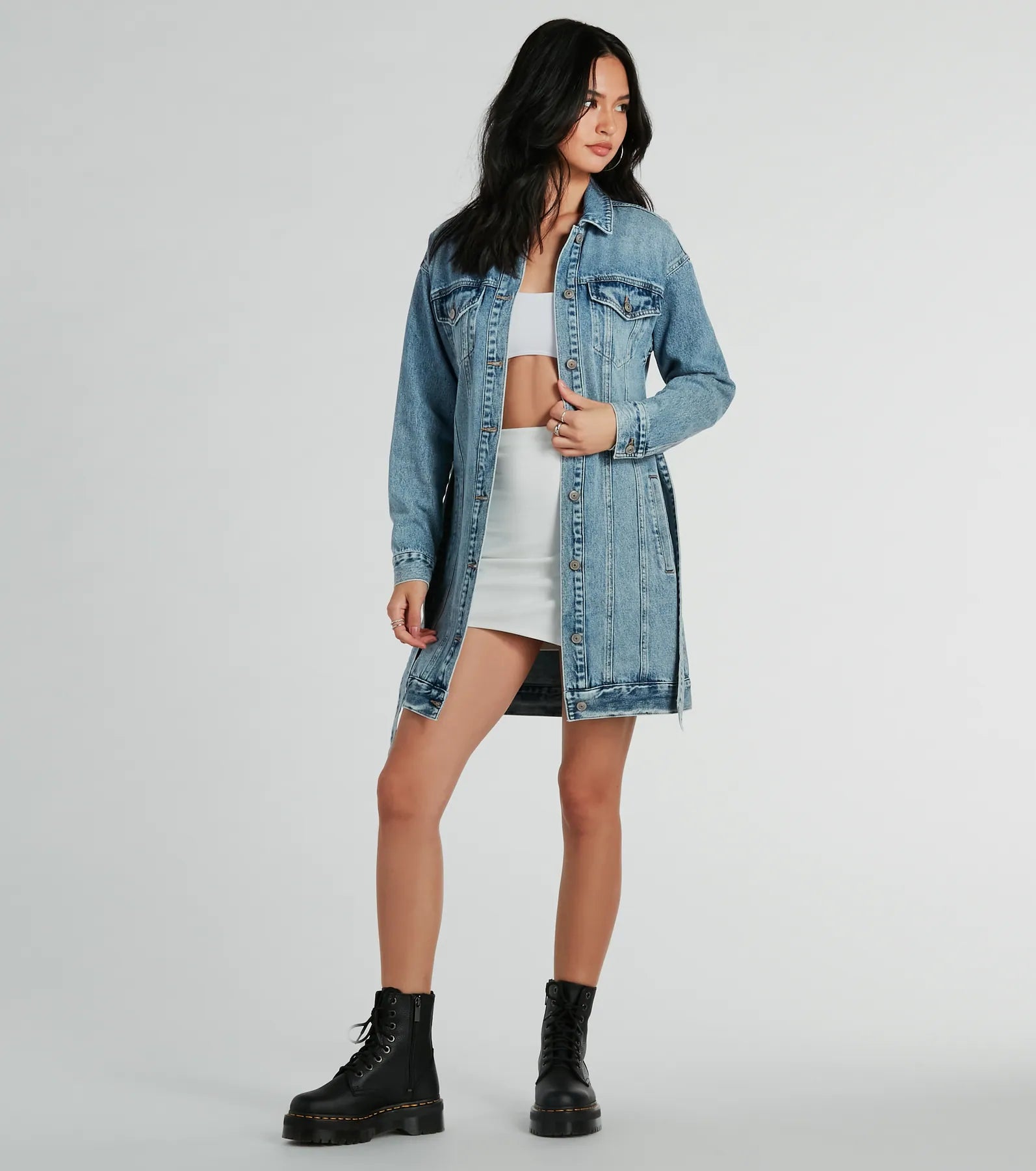 Crushin' It Belted Denim Trench Jacket