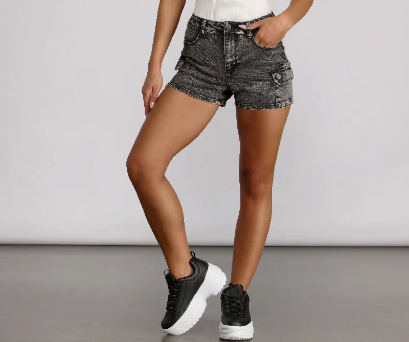 women's reversible shortsHigh Rise Acid Wash Cargo Shorts