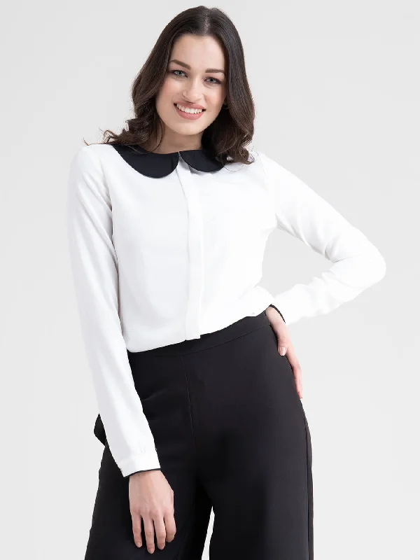 women's tops for those who want to add a bit of flair and personality to their looksColour Block Peter Pan Collared Shirt - Black And White