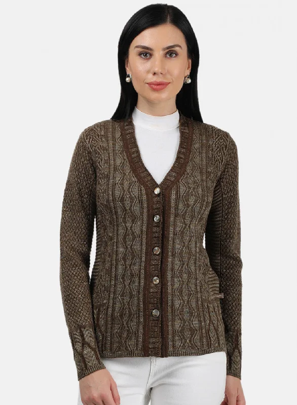 Patterned Cashmere SweatersWomen Brown Solid Cardigan