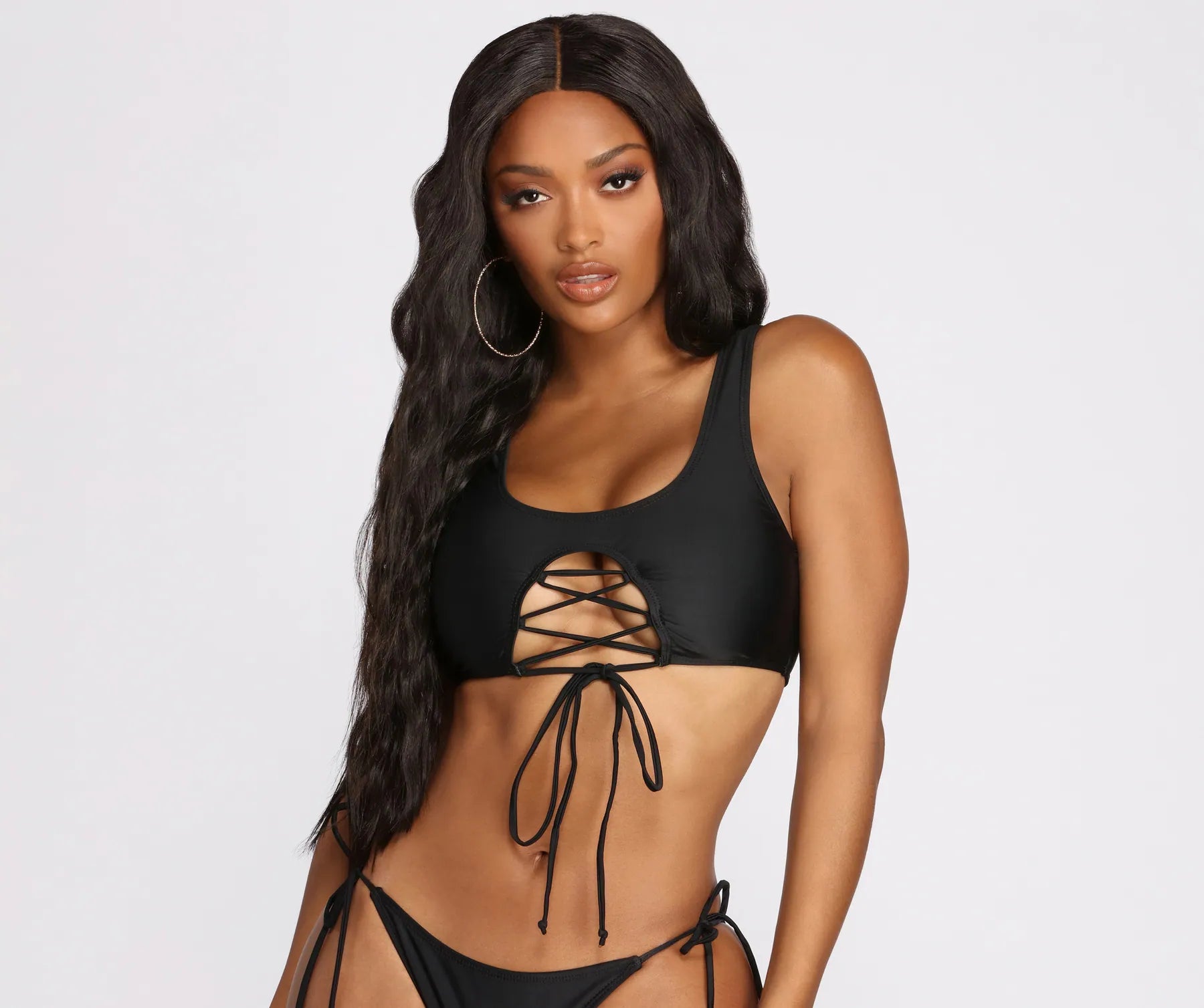 Breathable Female SwimwearLivin' My Best Life Lace Up Swim Tank