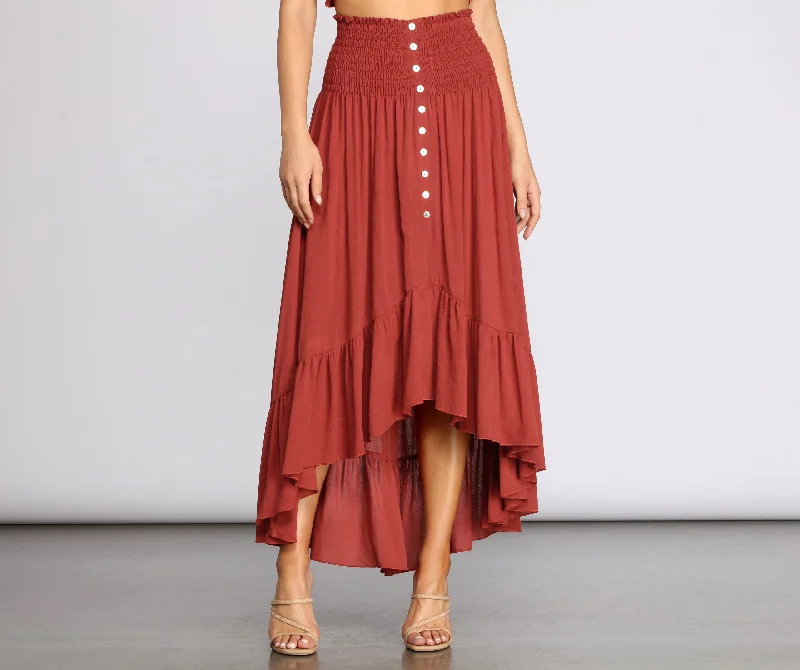 women's cocktail skirtsDreamy Boho Ruffle Hem Maxi Skirt