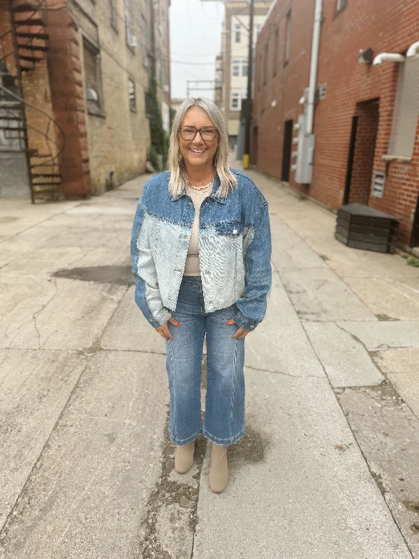 Denim Two Tone Crop Jacket