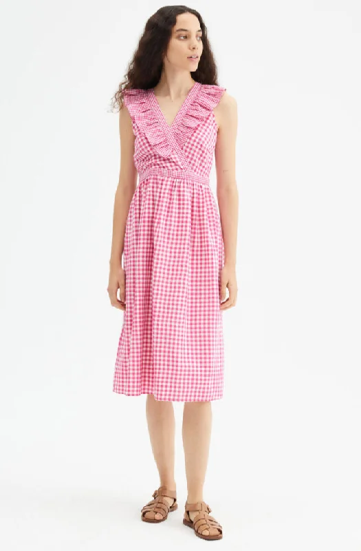 women's A-line dressesRuffled Gingham Midi Dress