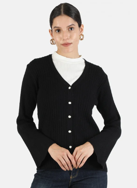 Colorful Comfortable Casual SweatersWomen Black Self Cardigan