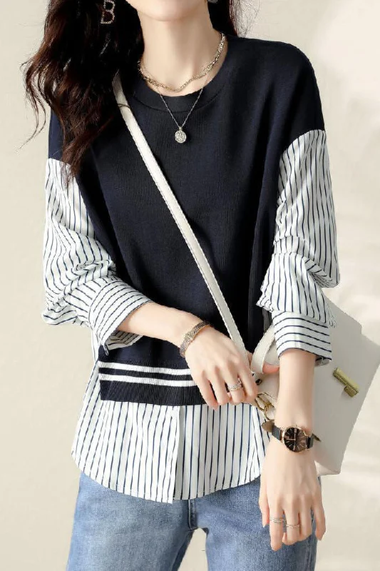 women's tops for those who value both quality and affordabilityDrop Shoulder Stripe Contrast Sweatshirt