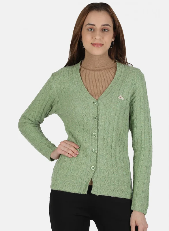 Comfortable Dressy SweatersWomen Green Self Design Cardigan