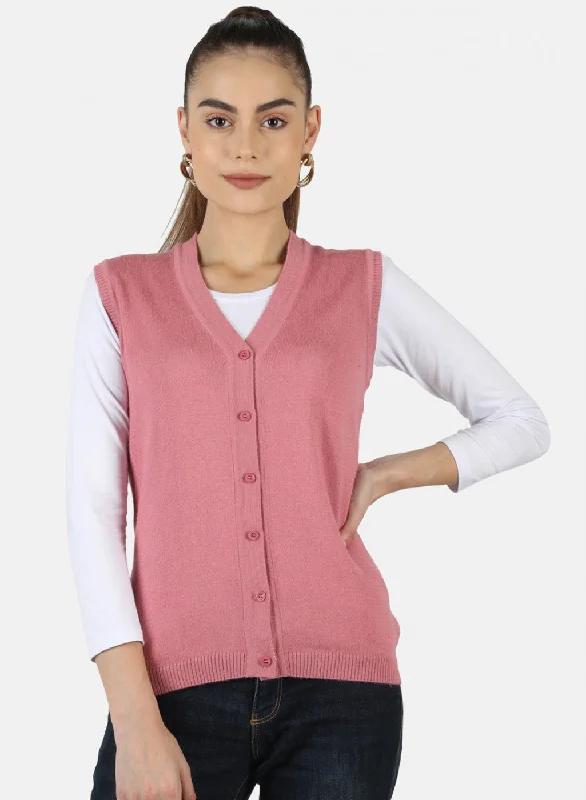 Oversized SweatersWomen Pink Solid Cardigan