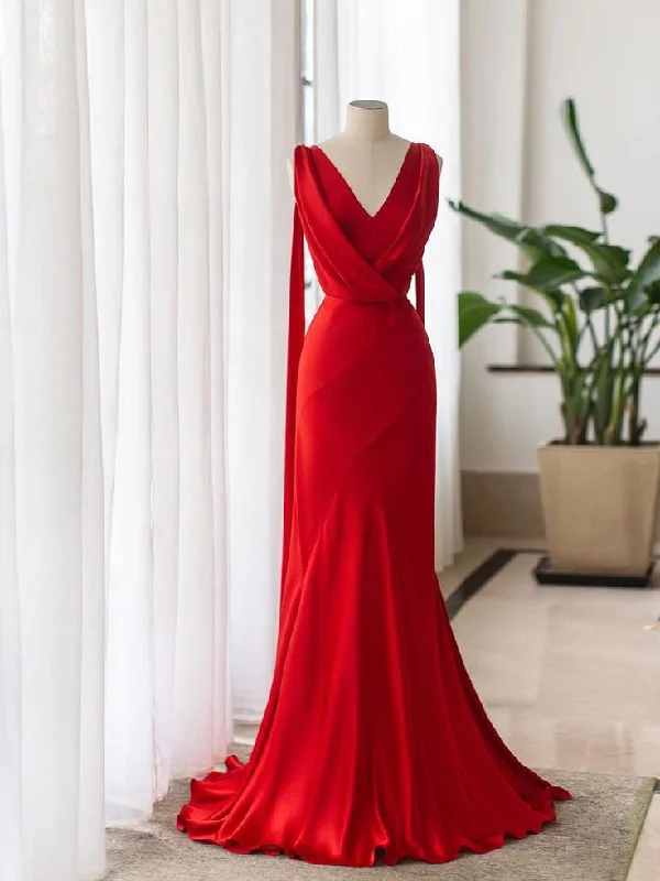 Asymmetric DressRed Shimmering Long Prom Dresses, Elegant Prom Dresses Y5727