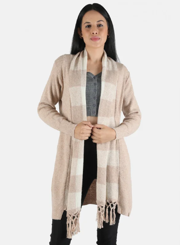 Thick SweatersWomen Brown Self Design Cardigan