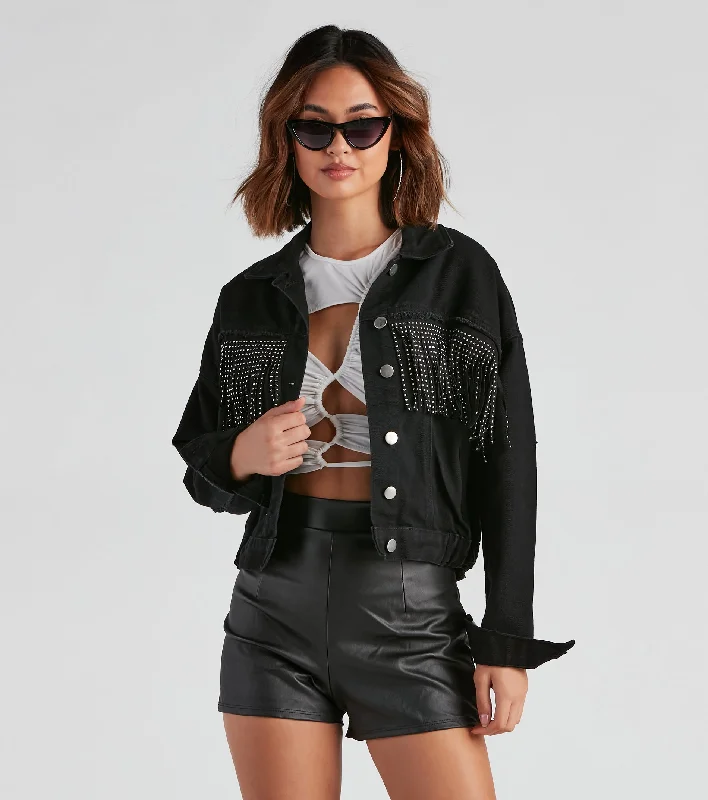 Rodeo Chick Denim Stud Fringe Jacket