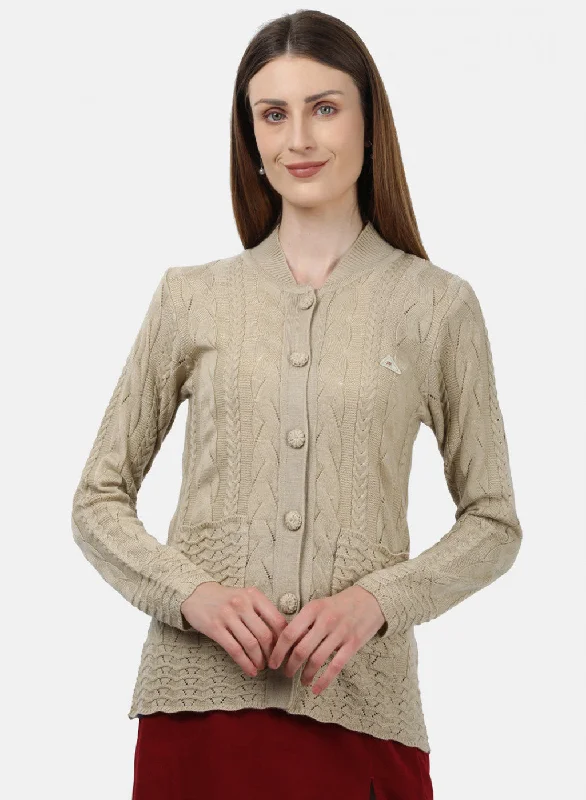 Thick Cashmere SweatersWomen Beige Self Design Cardigan