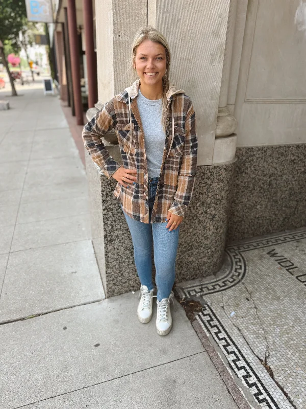 women's tops for those who value both quality and affordabilityMisty Plaid Hooded Shirt Jacket-Final Sale