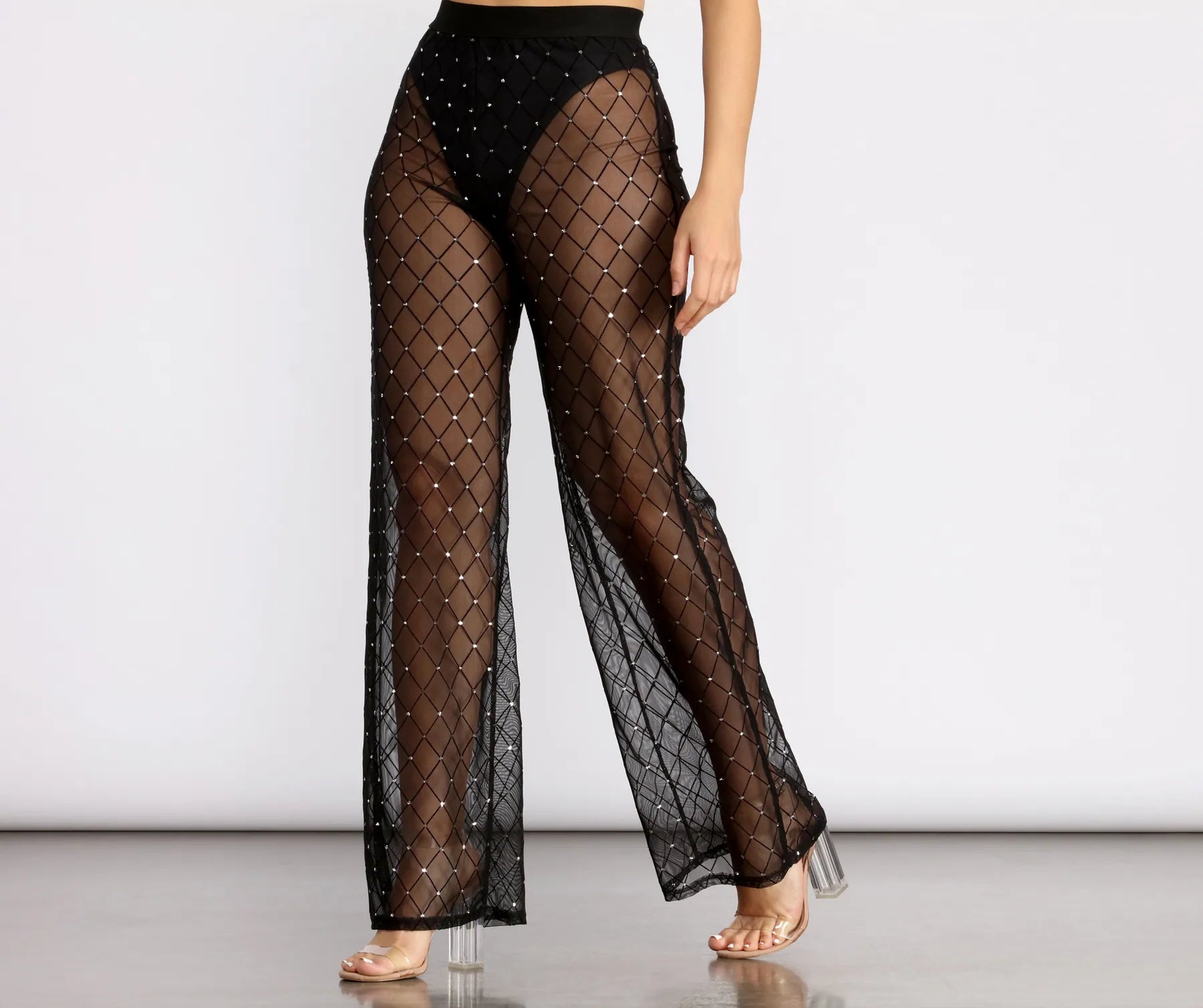 women's dress pantsGotta Make Things Sheer Mesh Wide Leg Pants