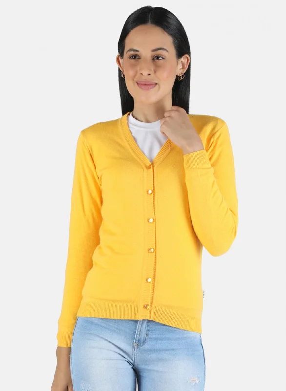 Cardigan SweatersWomen Yellow Self Design Cardigan