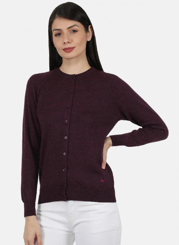 Pullover Chunky SweatersWomen Maroon Solid Cardigan