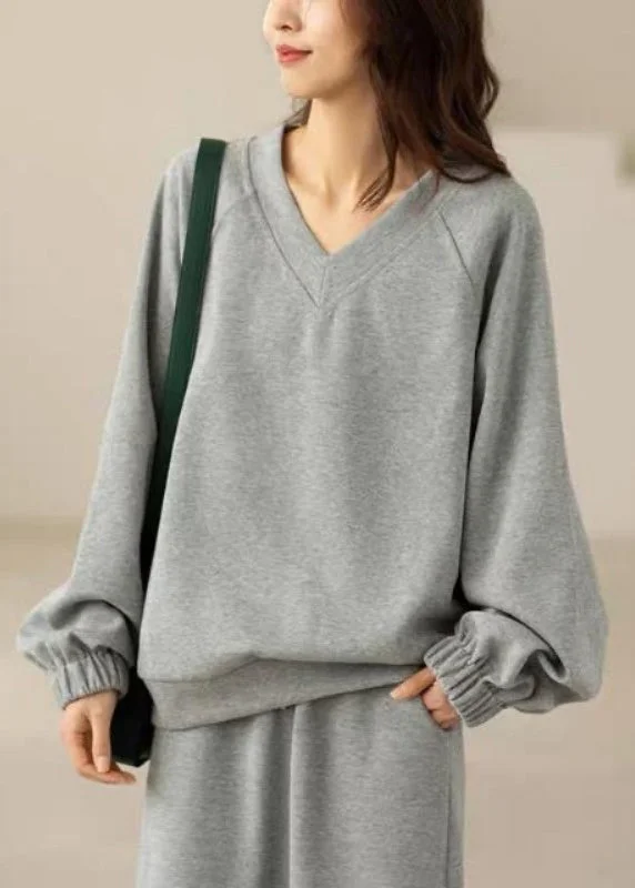 trendy women's topsDiy Grey Oversized Cotton Sweatshirts Tracksuits Spring