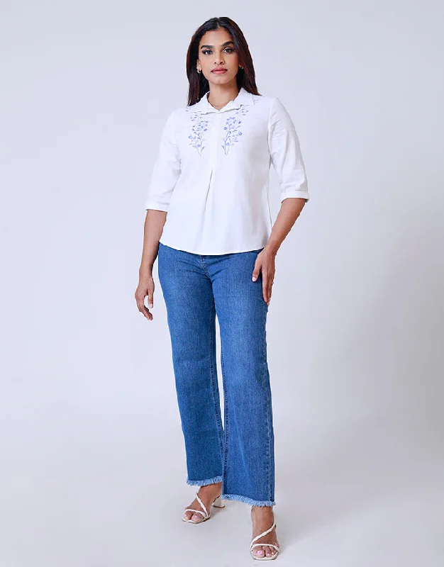 women's tops for creating capsule wardrobesWhite Embrodrerd Shirt Blouse