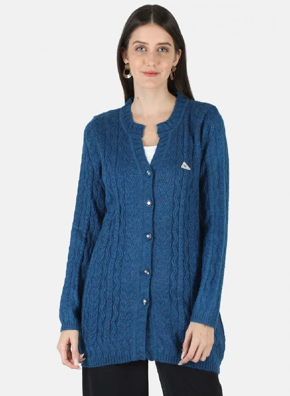 Baby SweatersWomen Blue Self Design Cardigan