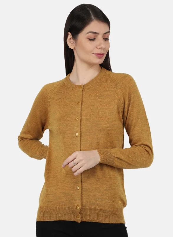 Turtle-Neck Wool SweatersWomen Gold Solid Cardigan