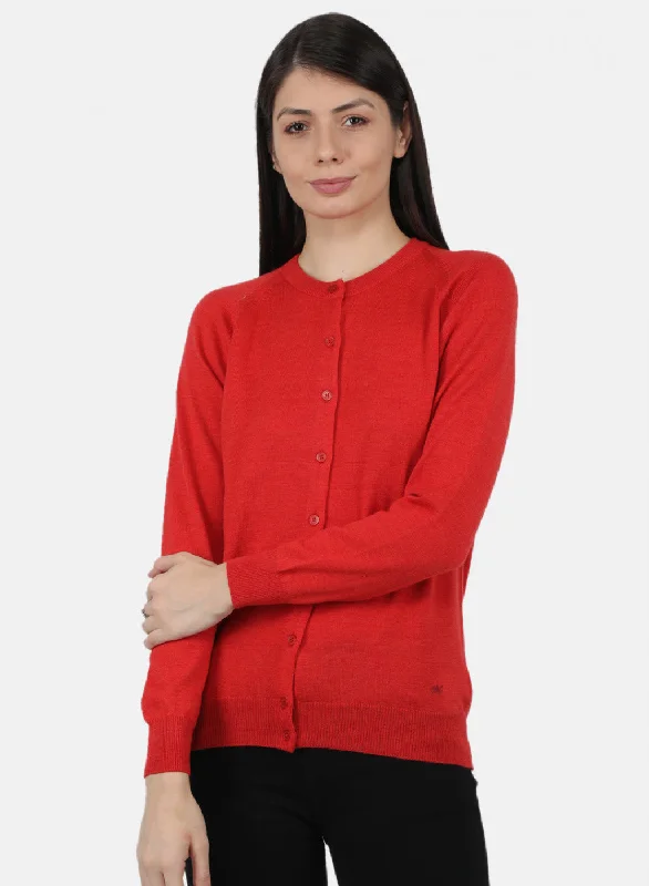 Oversized Cardigan SweatersWomen Red Solid Cardigan