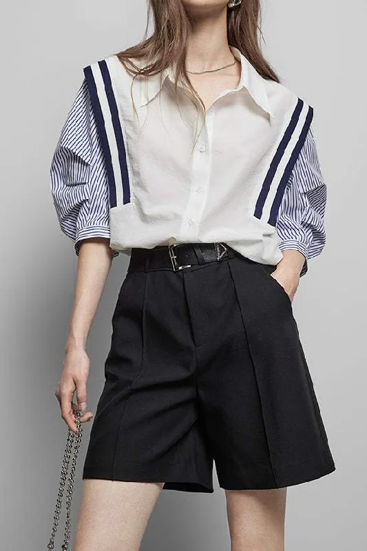 women's tops with sheer overlaysStriped Contrast Croissant Sleeve Shirt