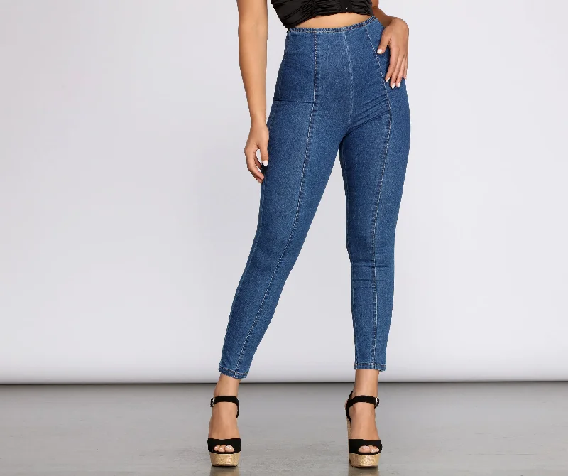 women's distressed denim pantsHigh Waist Denim Skinny Pants